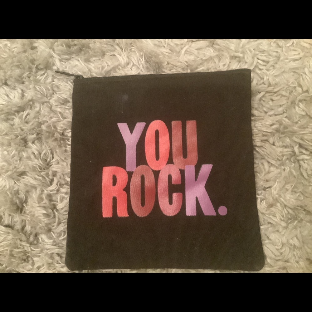 Quotable pouches mini make up bag. Black with multicolor writing.